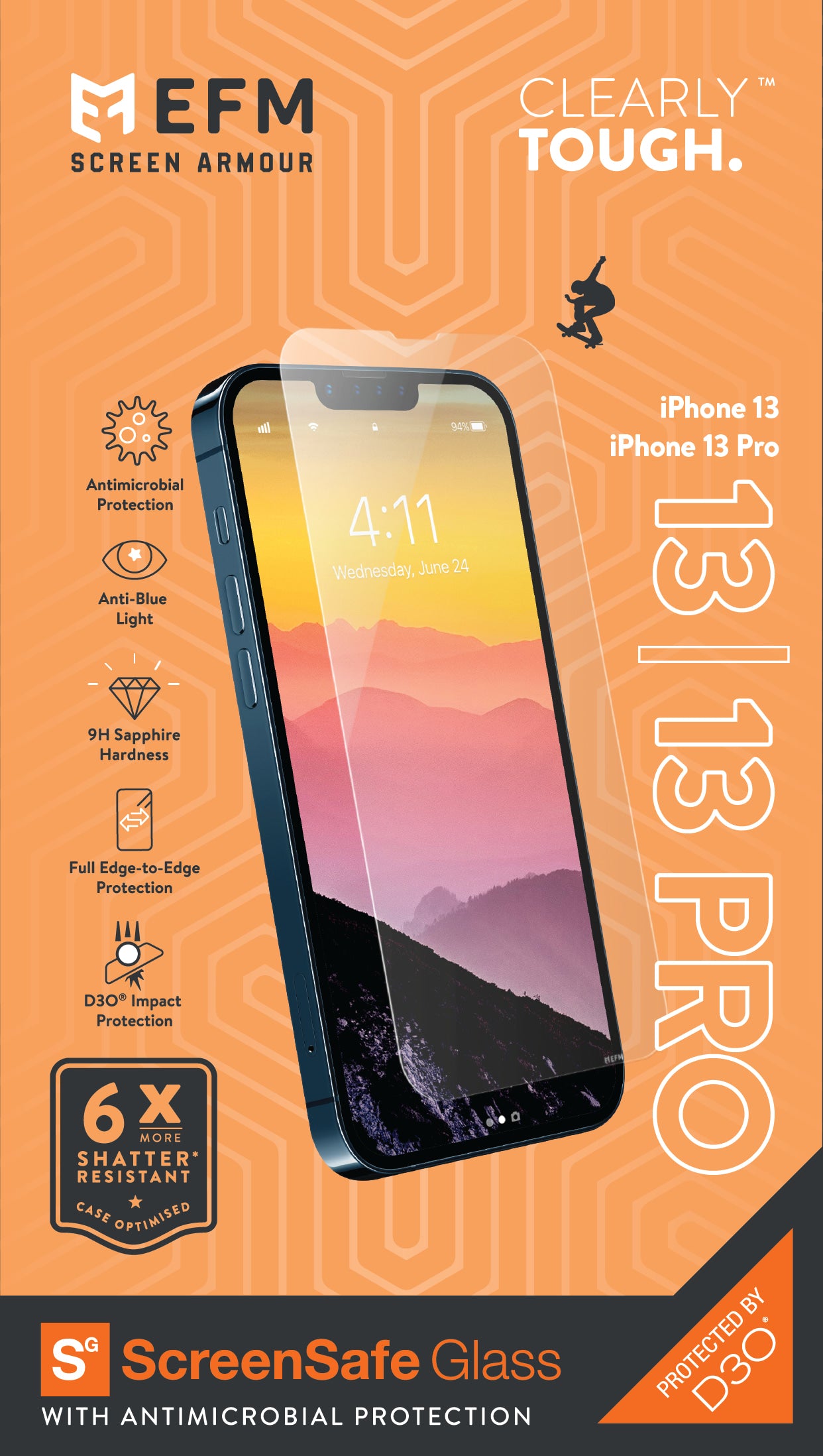 EFM ScreenSafe Glass Screen Armour with D3O For iPhone 13/13 Pro (6.1")/iPhone 14 (6.1")