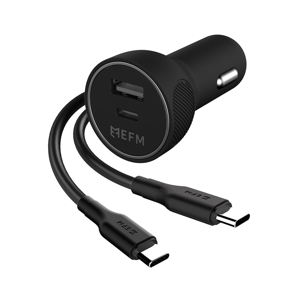 EFM Dual Port Car Charger with USB-C PD & USB-A Ports 39W QC3.0 with Type-C to Type-C Cable