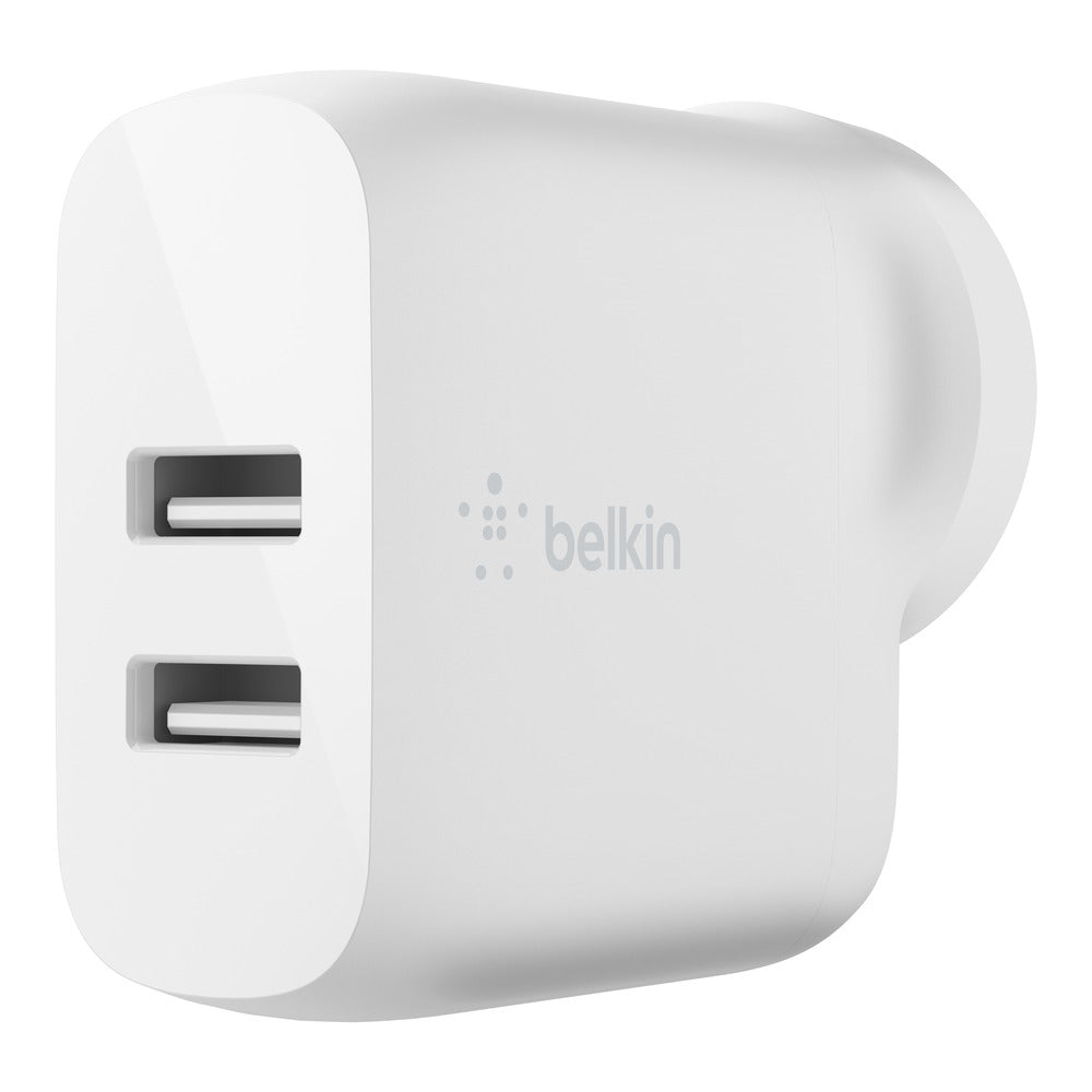 Belkin BOOSTCHARGE Dual USB-A Wall Charger 24W + Lightning to USB-A Cable For Apple Devices - White