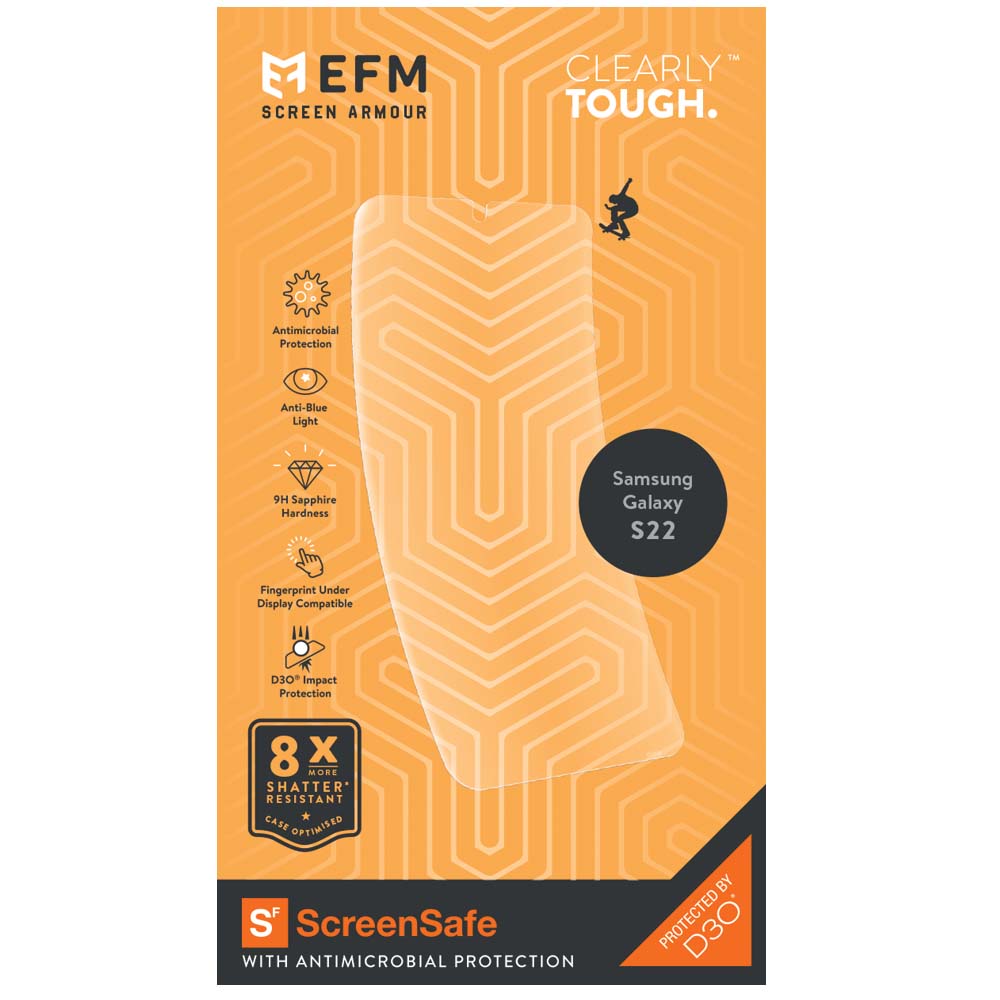 EFM ScreenSafe Film Screen Armour with D3O For Samsung Galaxy S22 (6.1) - Clear/Black Frame