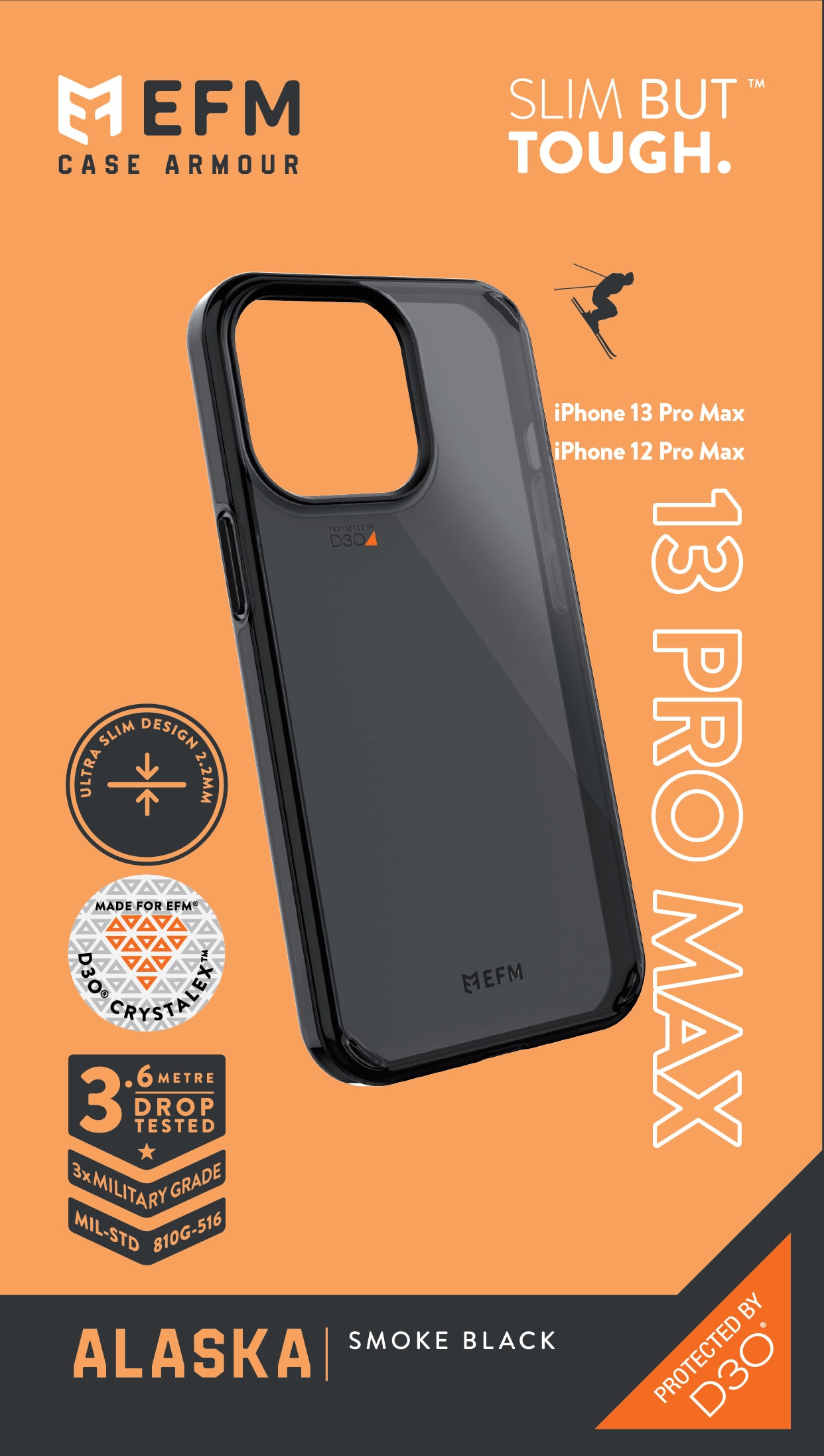 EFM Alaska Case Armour with D3O Crystalex For iPhone 13 Pro Max (6.7") - Smoke Black