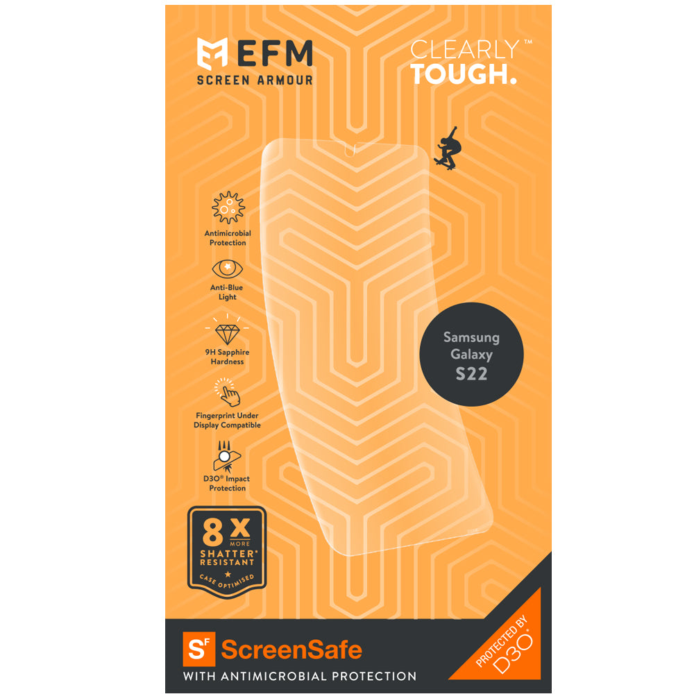 EFM ScreenSafe Film Screen Armour with D3O For Samsung Galaxy S22 (6.1) - Clear/Black Frame