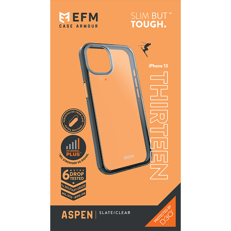 EFM Aspen Case Armour with D3O 5G Signal Plus For iPhone 13 (6.1") - Slate Clear