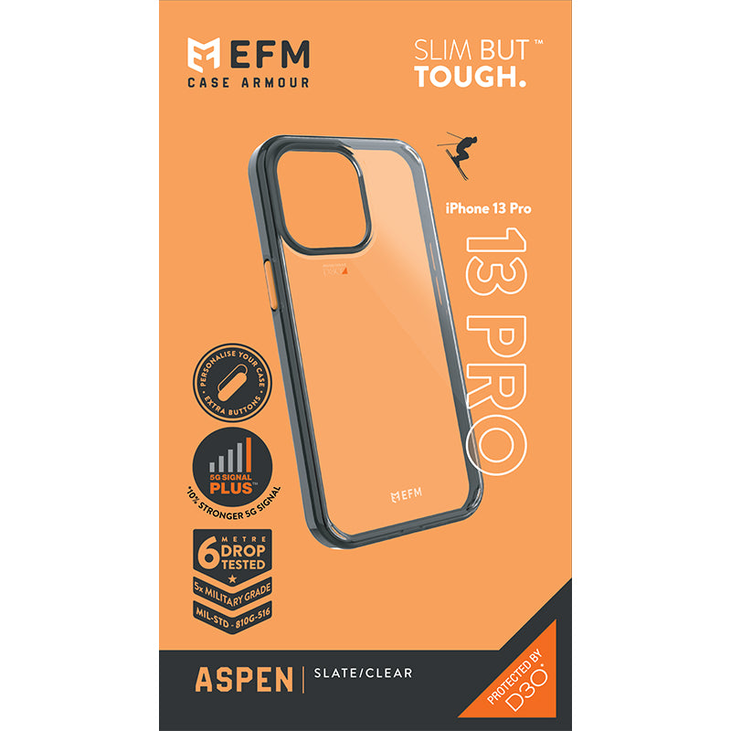 EFM Aspen Case Armour with D3O 5G Signal Plus For iPhone 13 Pro (6.1" Pro) - Slate Clear