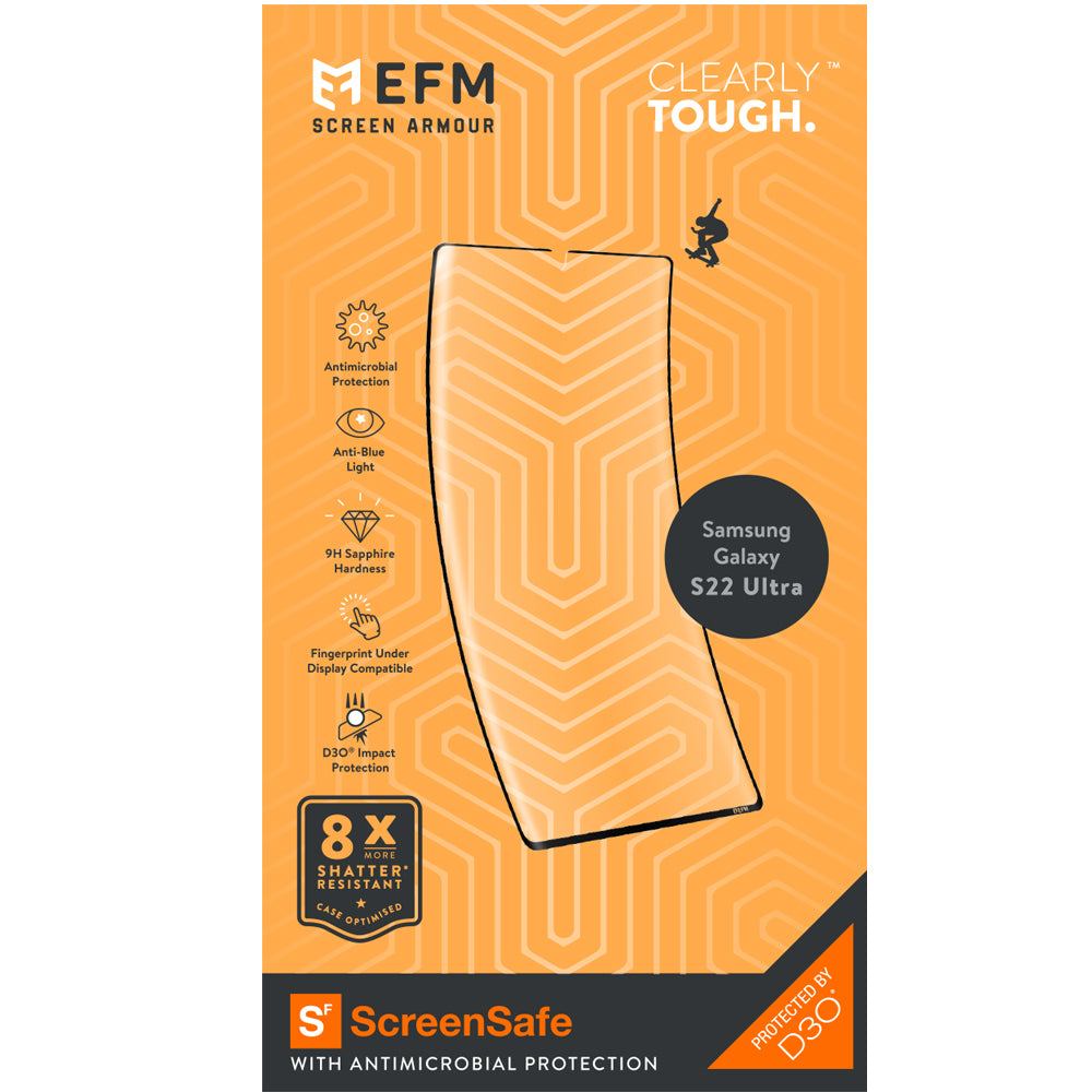 EFM ScreenSafe Film Screen Armour with D3O For Samsung Galaxy S22 Ultra (6.8) - Clear/Black Frame