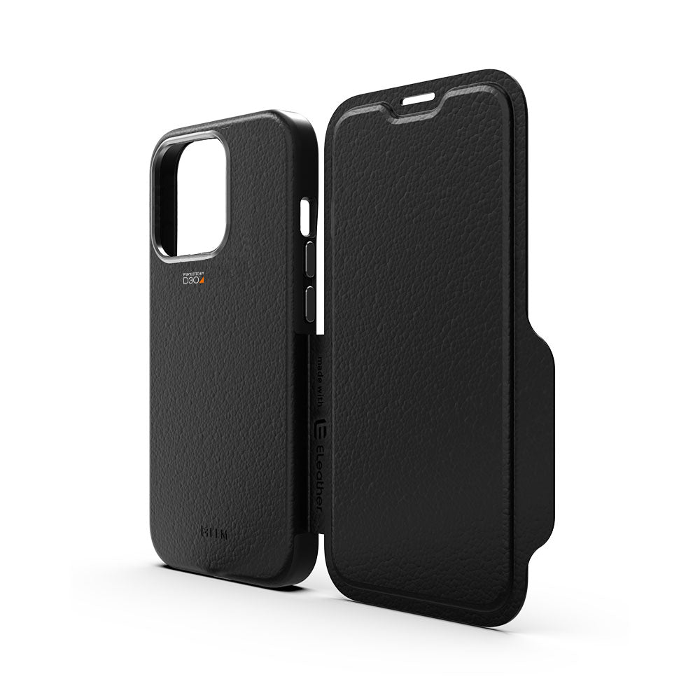 EFM Monaco Leather Wallet Case Armour with D3O 5G Signal Plus For iPhone 13 Pro Max (6.7") - Black/Space Grey