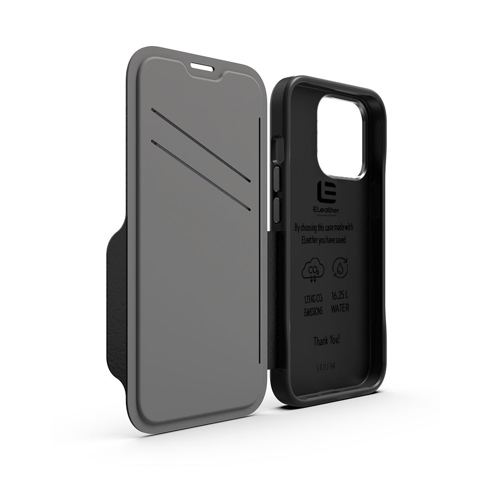 EFM Monaco Leather Wallet Case Armour with D3O 5G Signal Plus For iPhone 13 Pro Max (6.7") - Black/Space Grey