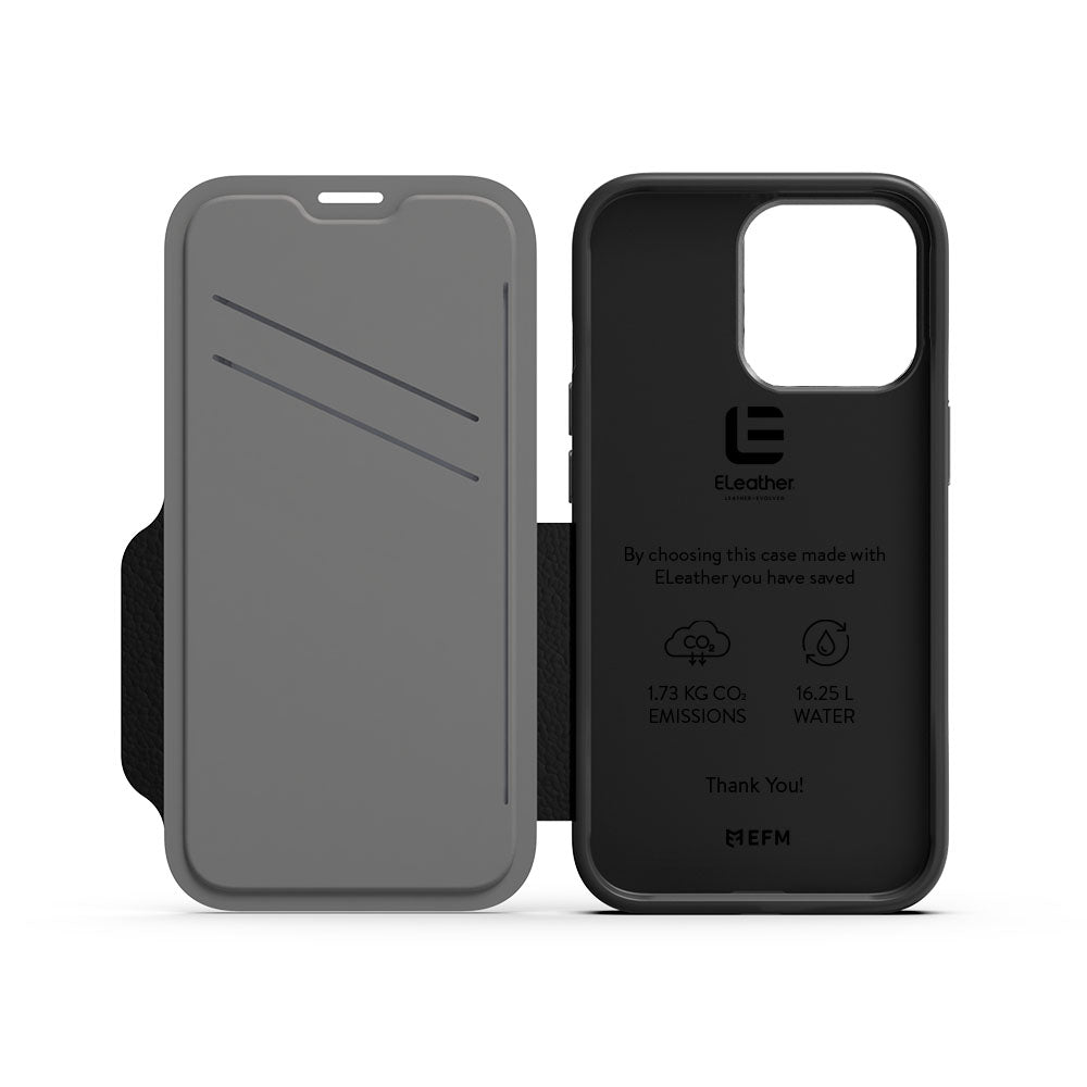 EFM Monaco Leather Wallet Case Armour with D3O 5G Signal Plus For iPhone 13 Pro Max (6.7") - Black/Space Grey