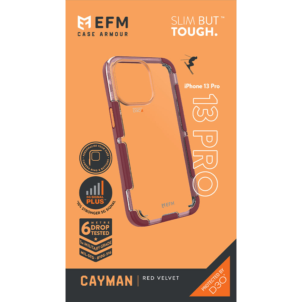 EFM Cayman Case Armour with D3O 5G Signal Plus For iPhone 13 Pro (6.1" Pro) - Red Velvet