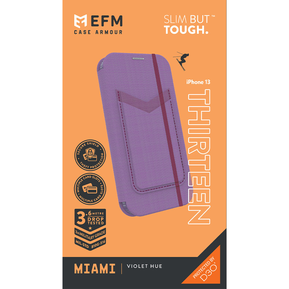 EFM Miami Leather Wallet Case Armour with D3O  For iPhone 13 (6.1") - Violet Hue