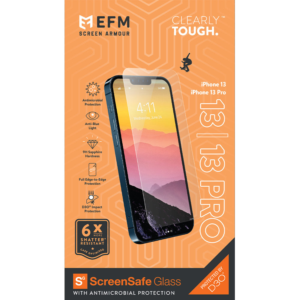 EFM ScreenSafe Glass Screen Armour with D3O  For iPhone 13/13 Pro (6.1")/iPhone 14 (6.1")