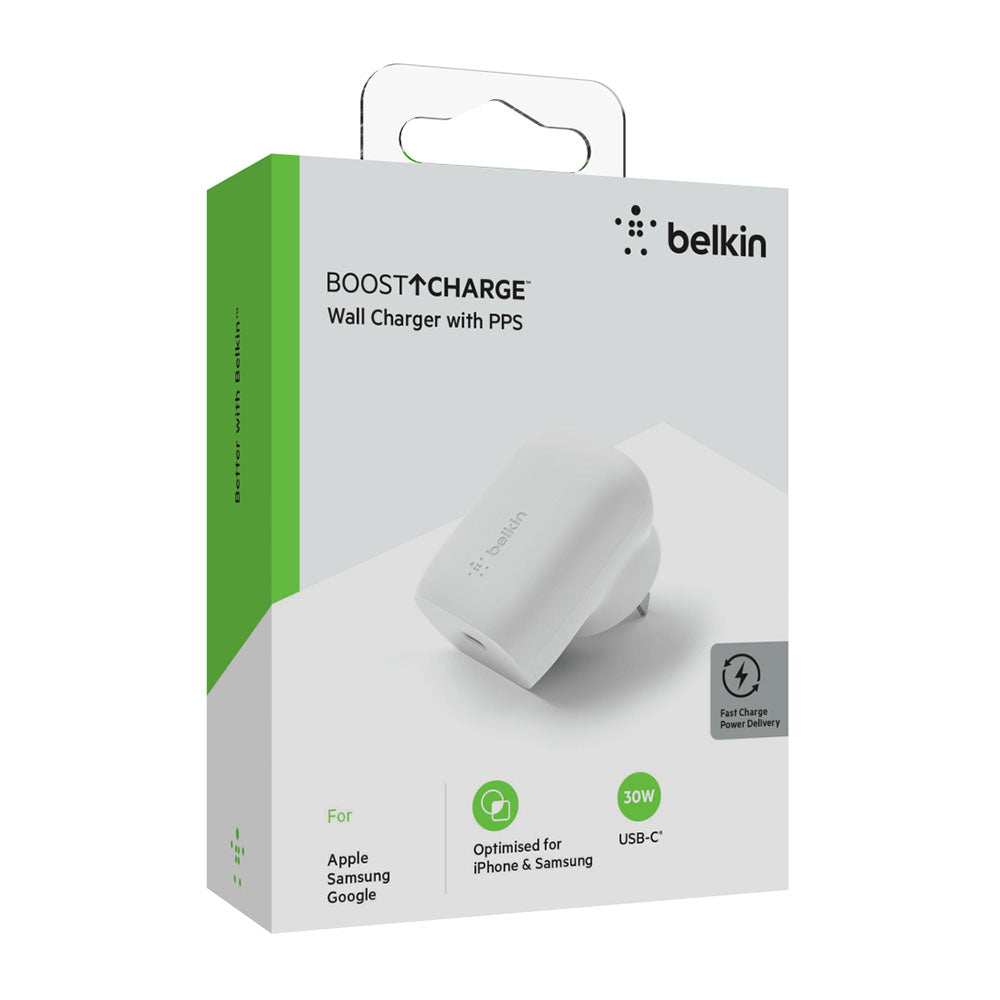 Belkin BoostUp 30W PPS Wall Charger With USB-C PD - White