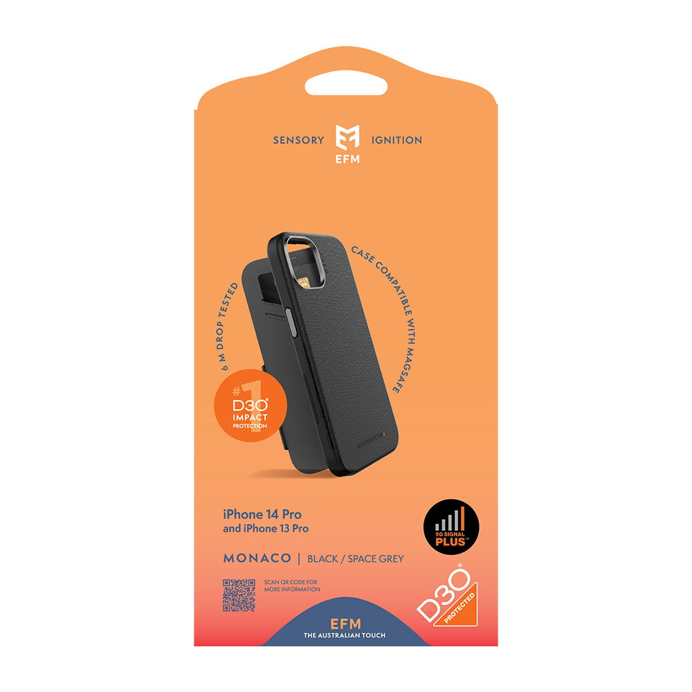 EFM Monaco Case Armour with ELeather and D3O 5G Signal Plus Technology For iPhone 13 Pro (6.1")/iPhone 14 Pro (6.1")