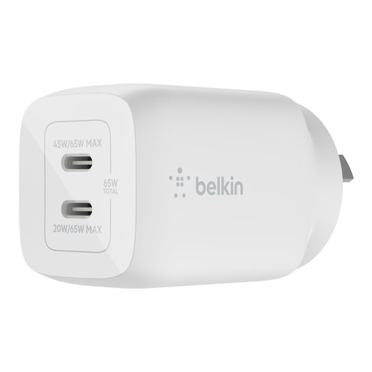 Belkin BOOST UP Dual USB-C Wall Charger GaN Technology 65W with PPS