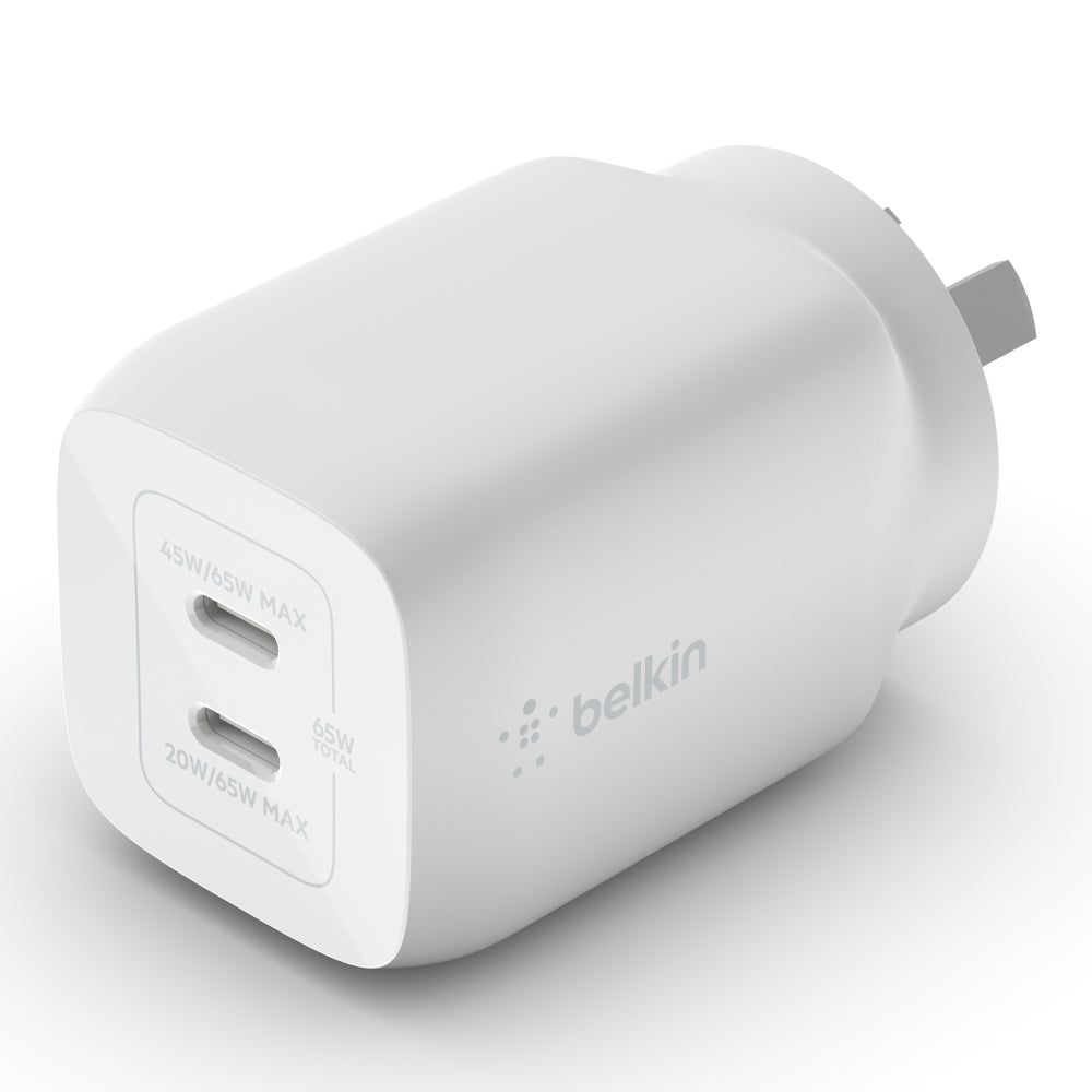 Belkin BOOST UP Dual USB-C Wall Charger GaN Technology 65W with PPS